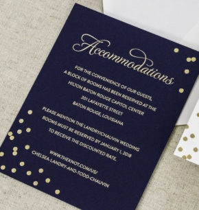 Gold and Navy Confetti Wedding Invitations