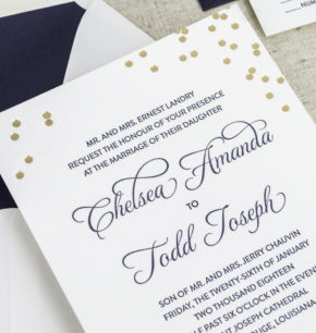 Gold Foil and Navy Letterpress Wedding Invitations