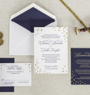 Gold Foil and Navy Letterpress Wedding Invitations