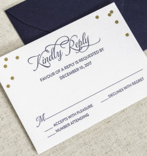 Confetti Gold Foil and Navy Letterpress Wedding Invitations