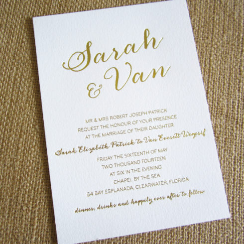 gold foiled wedding invitations