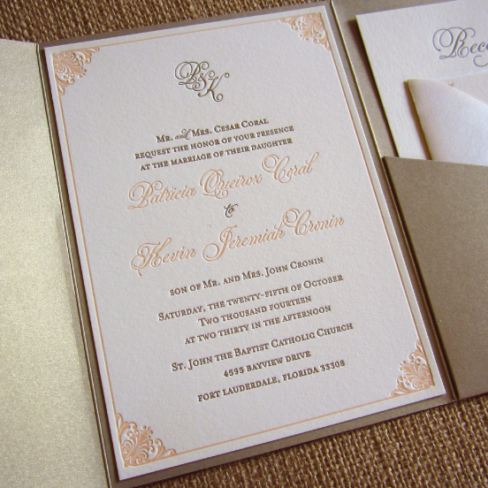 monogram letterpress wedding invitations