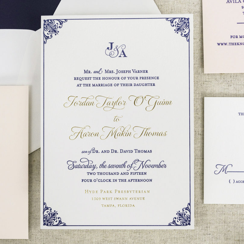 Vintage Inspired Elegant Letterpress Wedding Invitations