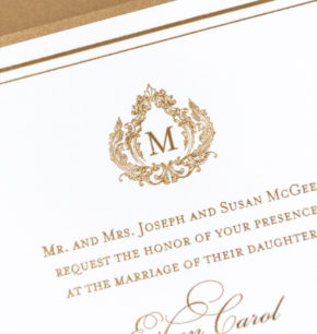 Opulent Royal Monogram Crest Foil Wedding Invitations