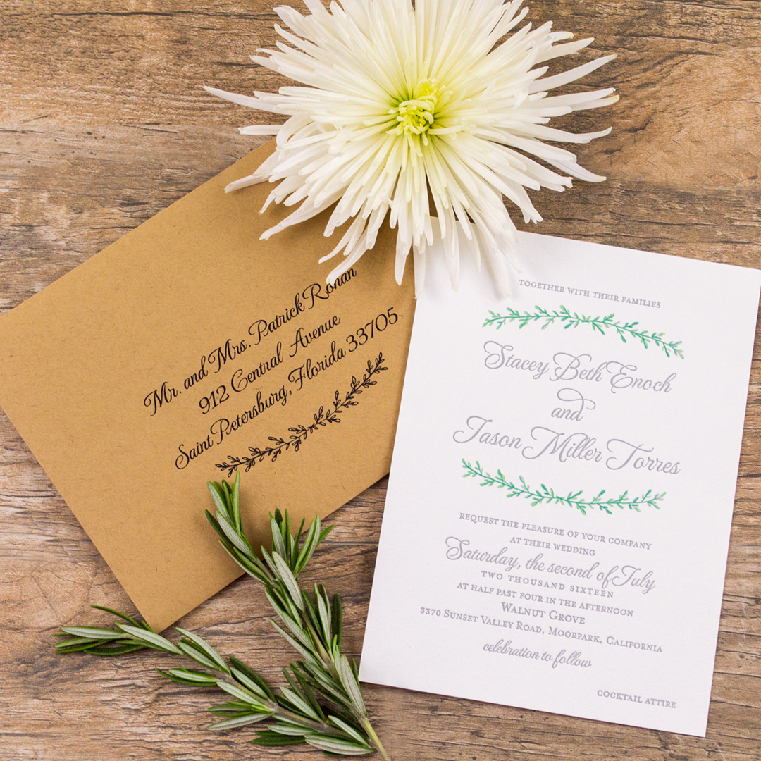 Garden Inspired Letterpress Wedding Invitations
