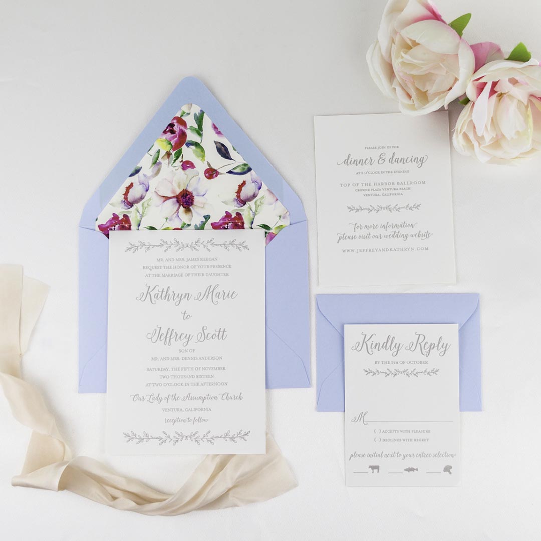 French Blue and Floral Watercolor Invitations