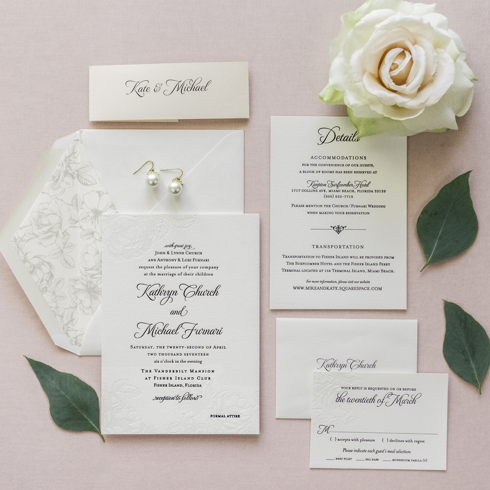 Elegant, Floral Letterpress Wedding Invitation