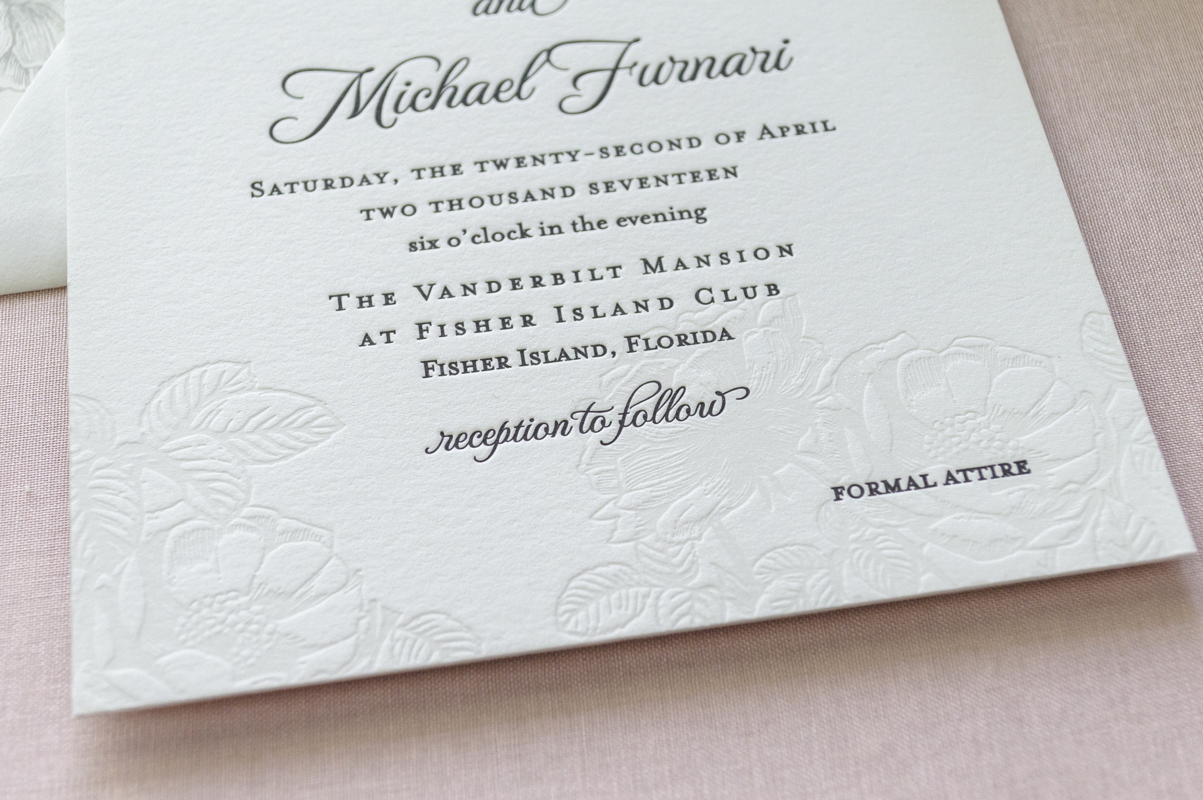 Minimal Wedding Invitation printed with Black Letterpress, Blind