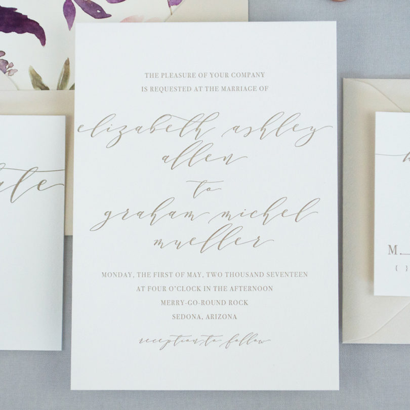 A&P Designs affordable letterpress wedding invitations