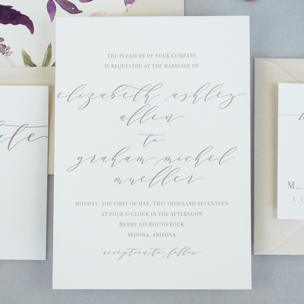 Modern Calligraphy Letterpress Wedding Invitations