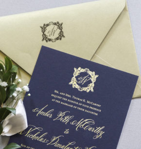 Elegant Monogram Crest Wedding Invitations