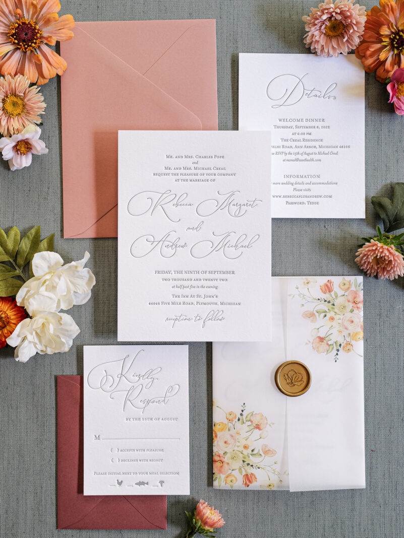 A&P Designs affordable letterpress wedding invitations