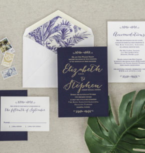 Botanical design letterpress & foil wedding invitation