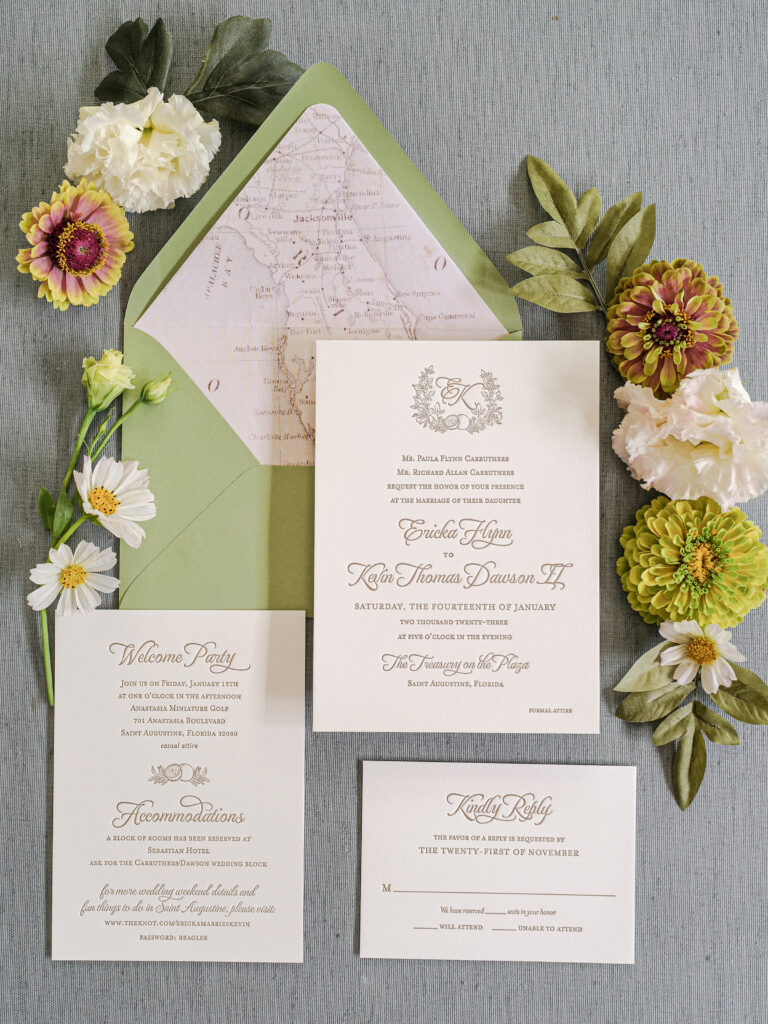 A&P Designs affordable letterpress wedding invitations